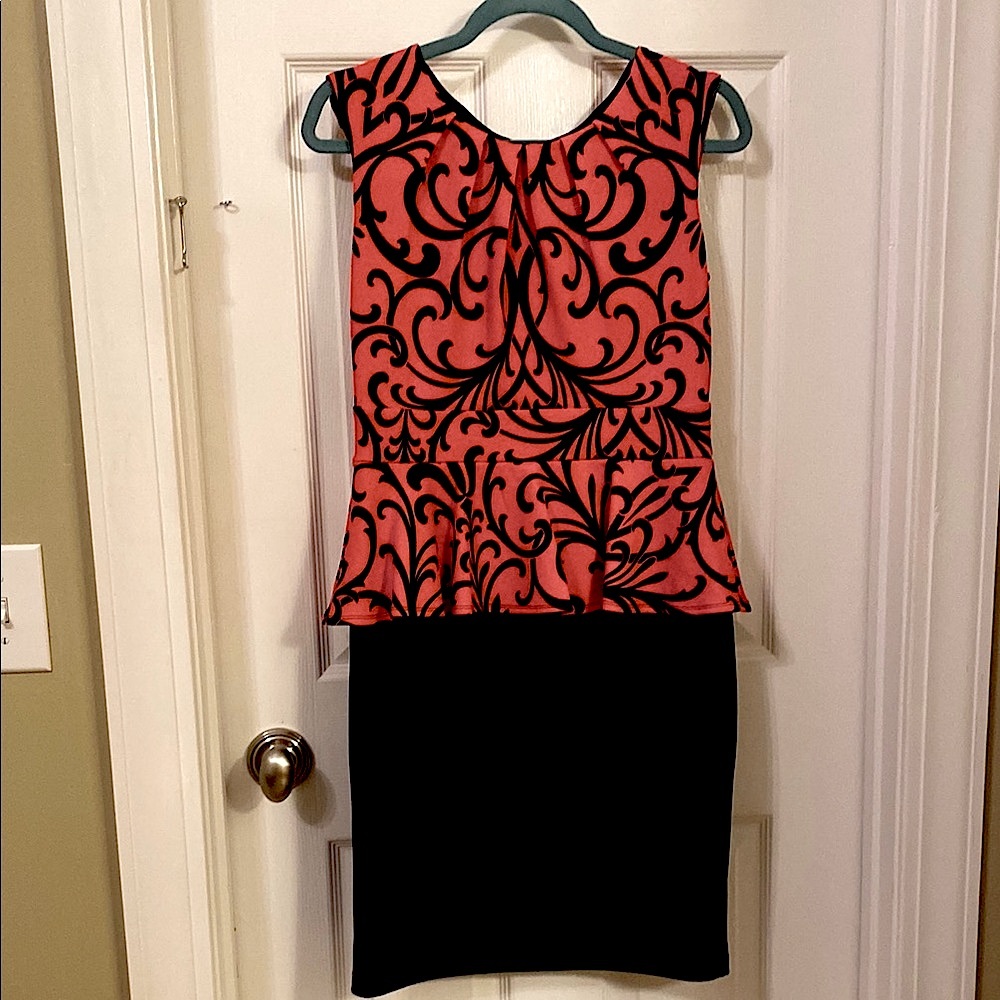 Coral and Black Peplum Dress